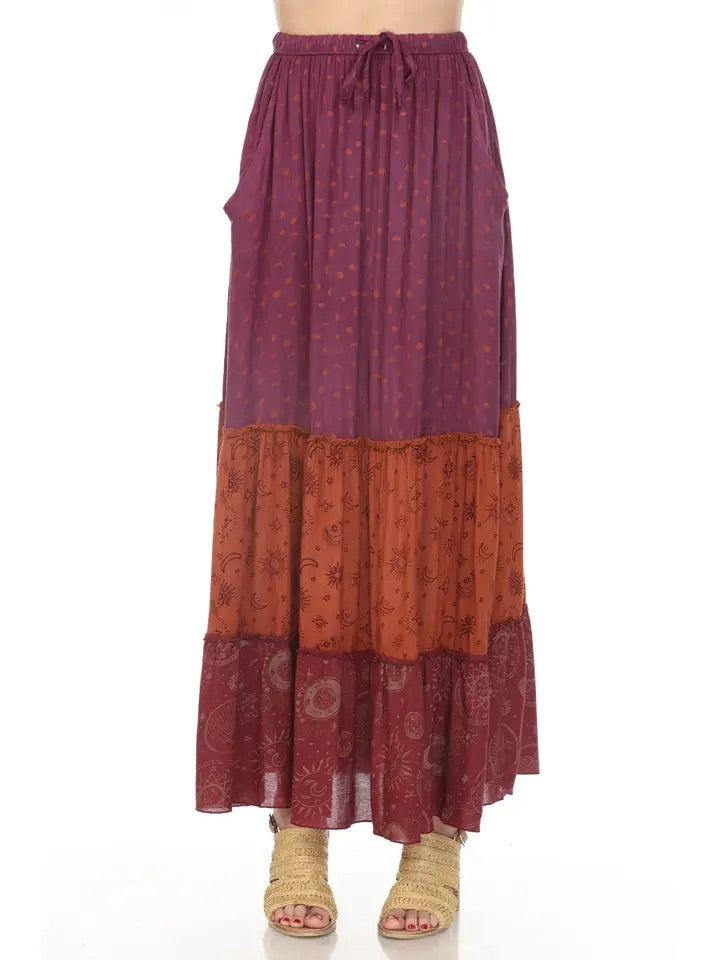 CELESTIAL TIERED MAXI SKIRT VISCOSE