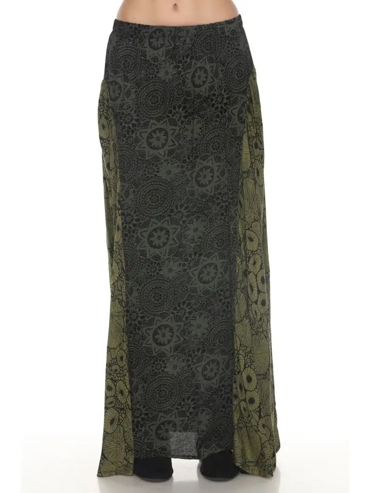 Flowy Lace Print Maxi Skirt