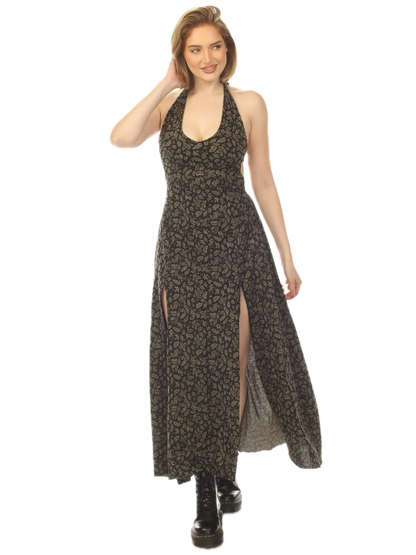 Leaf Print Tie Back Maki Dress