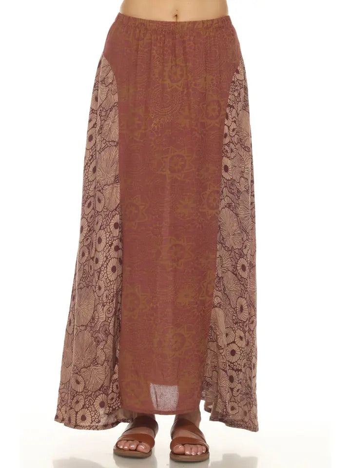 Flowy Lace Print Maxi Skirt