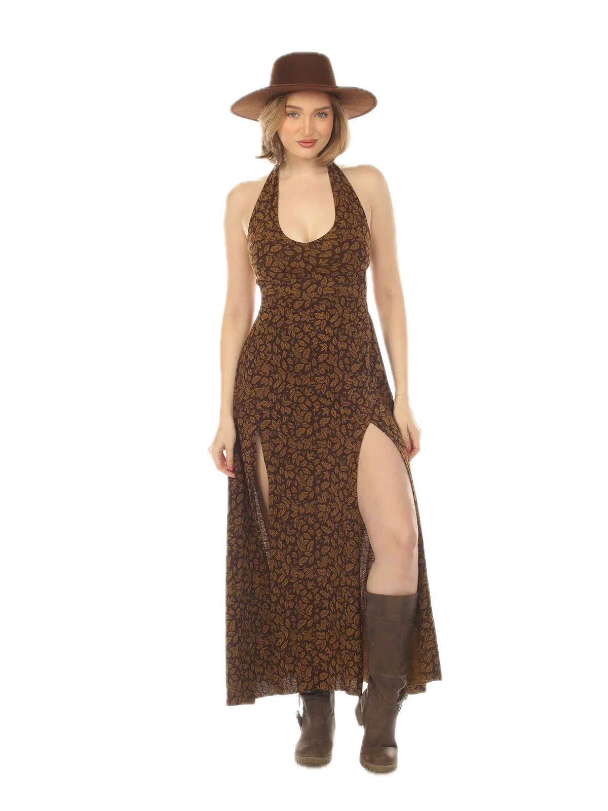 Leaf Print Tie Back Maki Dress