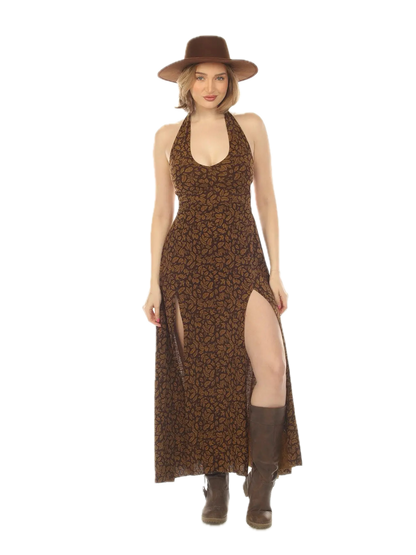 Leaf Print Tie Back Maki Dress