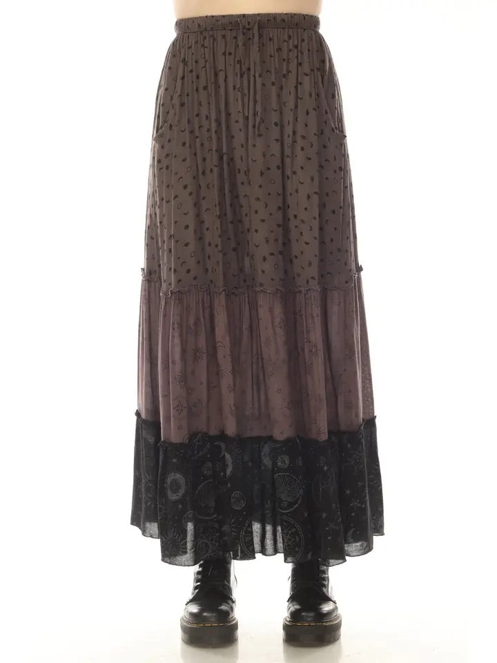 CELESTIAL TIERED MAXI SKIRT VISCOSE