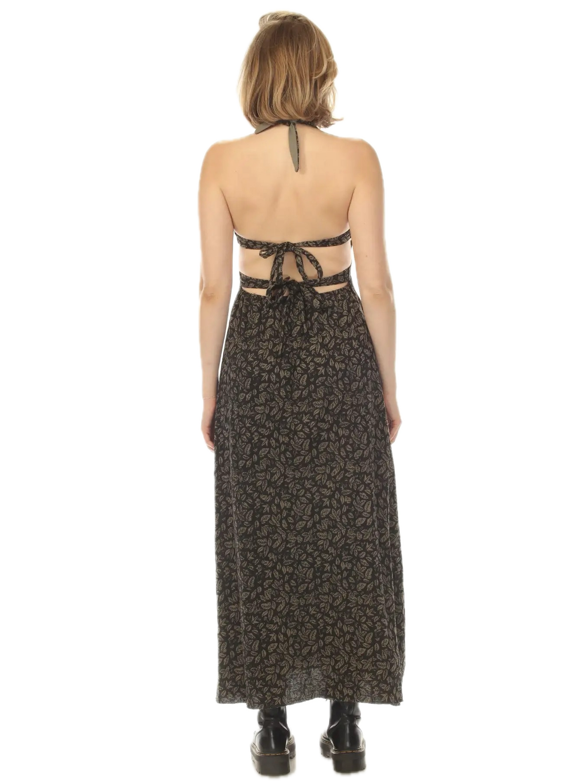 Leaf Print Tie Back Maki Dress