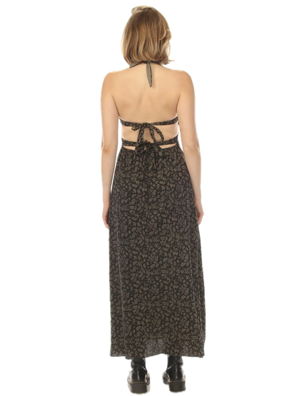 Leaf Print Tie Back Maki Dress