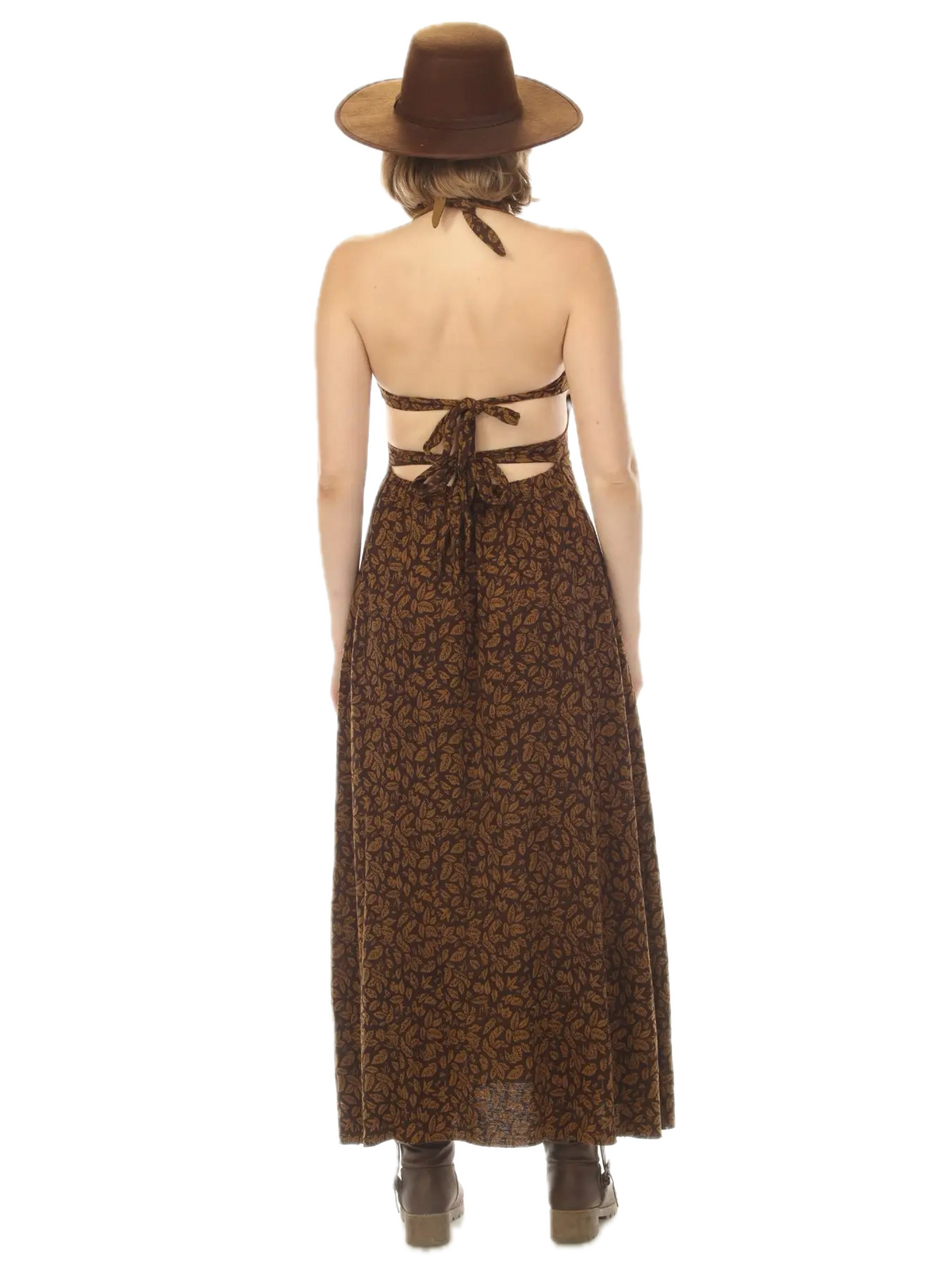 Leaf Print Tie Back Maki Dress