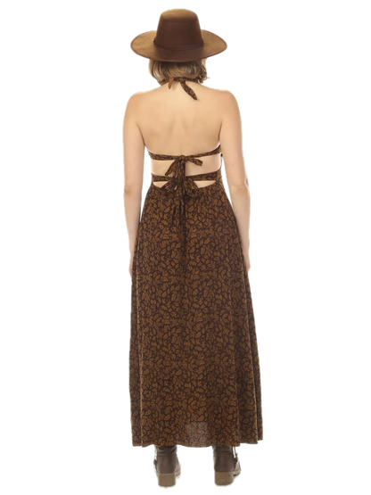 Leaf Print Tie Back Maki Dress