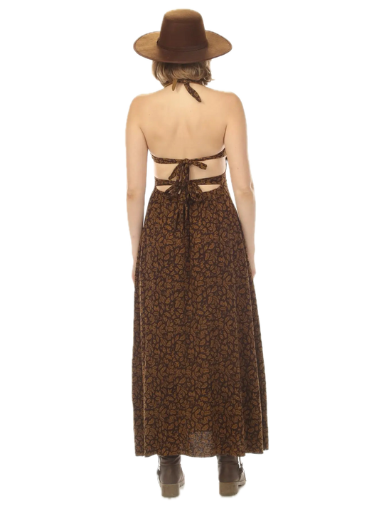 Leaf Print Tie Back Maki Dress