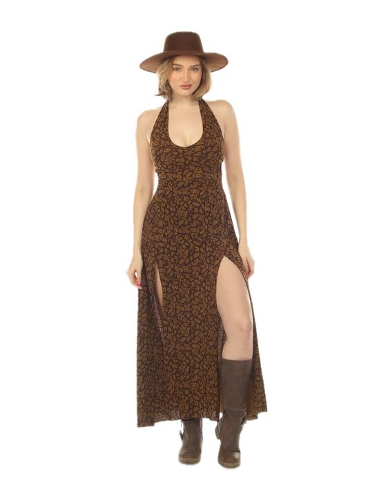 Leaf Print Tie Back Maki Dress